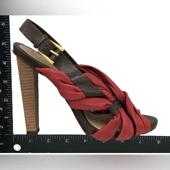 L.A.M.B Red Leather Twist Wood Stacked High Heels Women Size 7M red & brown - Picture 2 of 15